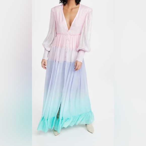 ROCOCO SAND ETRE METALLIC PINK TIERED MAXI DRESS size L - Picture 6 of 11